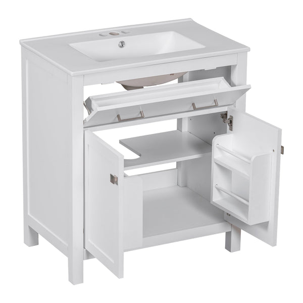 English Elm 30-inch Modern Bathroom Vanity with Ceramic Sink, Gold Accents, Solid Wood Frame, Soft-Close Doors and Ample Storage White WF324045AAK