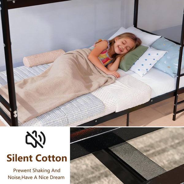 English Elm Bunk Bed Twin Over Heavy Duty Iron Frame with Guardrail for Teens and Adults W3752P464082