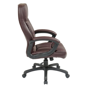 OSP Home Furnishings Executive High Back Bonded Leather Office Chair with Lumbar Support and Swivel Base Burgundy EC6583-EC4
