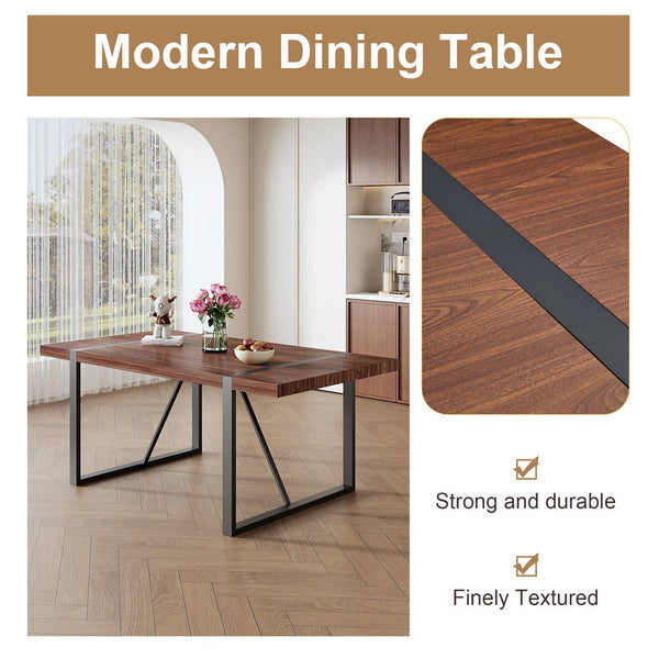English Elm Industrial Walnut Rectangular Dining Table with Black Metal Legs Seats up to Eight W1151P230573