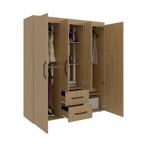 English Elm Armoire Elma Petunia Six Leg Wardrobe with Rods Shelves and Drawer Storage Beige B092S00301
