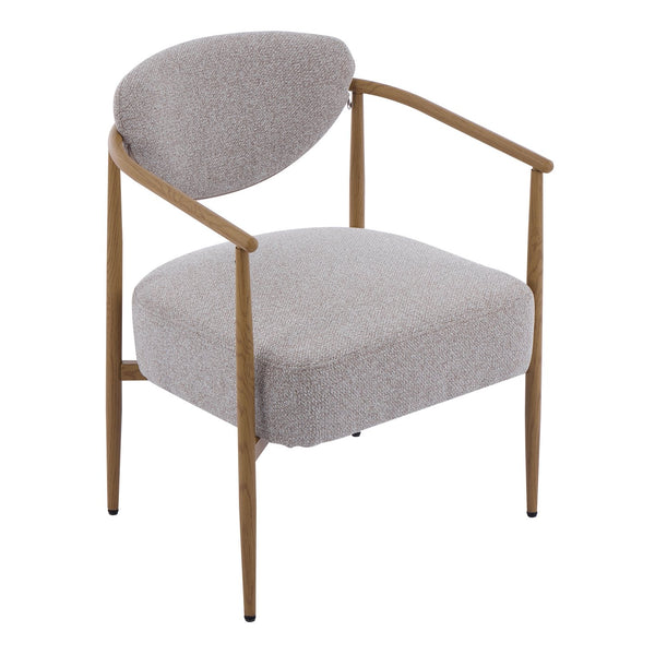 English Elm Beige Woven Fabric Dining Chair Set of Two with Wood Grain Iron Frame for Any Room W3149S00002