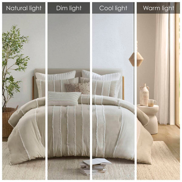 English Elm 3 Striped Cotton Comforter Set Full/Queen with Clip Jacquard Trim, Hypoallergenic OEKO-TEX Certified Bedding taupe 22.83 L x 22.05 W x 9.84 H B035P268143