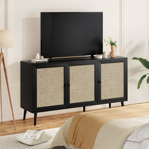 English Elm Sideboard Buffet Cabinet With 3 Rattan Doors - Modern Storage Console For Dining Room & Entryway T3623P380139-GIGA
