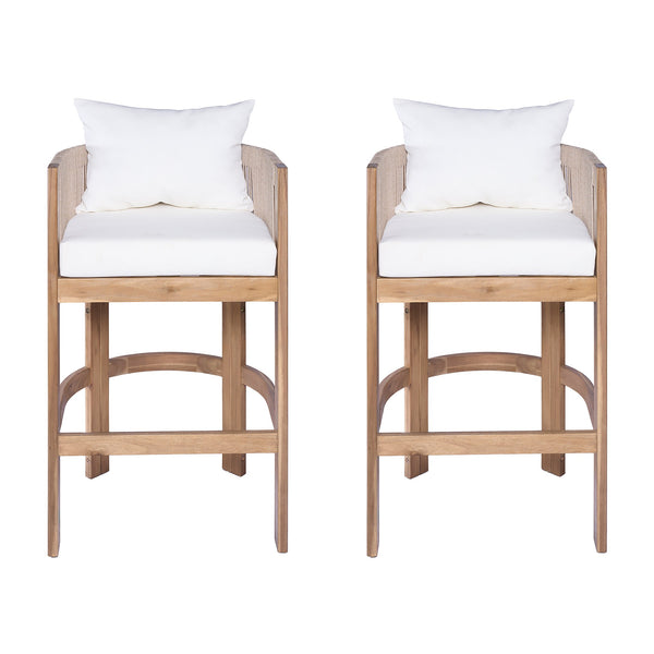 English Elm Christopher Knight Home® - Matera Teak & Beige Barstool Set of 2 – Acacia Wood, Rope Cording, Wraparound Back for Outdoor/Indoor seating N775P255942T