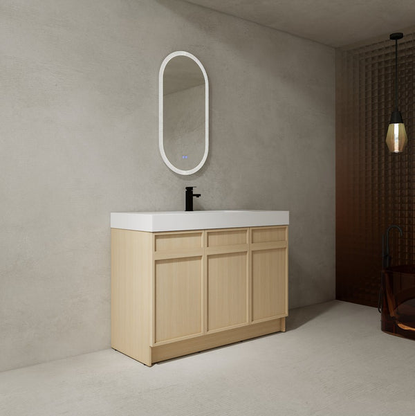 English Elm 48" Freestanding Bathroom Vanity with Thick Resin Sink, Soft-Close Doors, Adjustable Shelves, Durable Finish Oak W999S00265