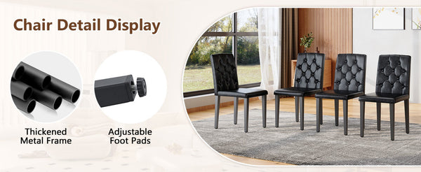 English Elm Table Set With 8 Ergonomic Pu Chairs & Walnut Grain Dining Table Featuring Under-Table Storage W1151S04288-GIGA