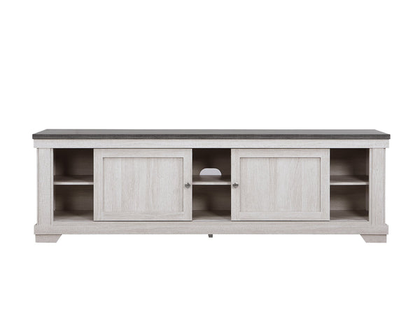 English Elm 1pc Contemporary Entertainment Console TV Stand 71" Weathered Wood with Sliding Doors & Cable Management B2741P295497