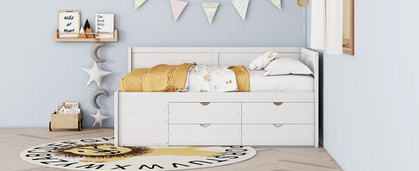 English Elm Full Size Daybed with Storage Drawers Open Shelves Low Profile Contemporary Frame White LP102023AAK-1