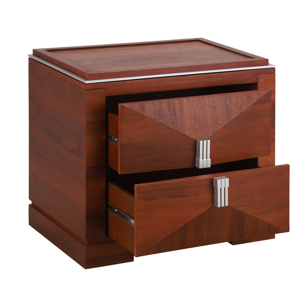 English Elm Mid-century Modern Nightstand with Diamond Geometric Drawers and Heavy Duty Wood Base Dark Brown N761P324094N