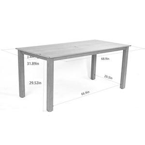 English Elm 68.9-inch Outdoor Rectangular Dining Table Hips Wood Grain Seats Six with Umbrella Hole W2085P364131