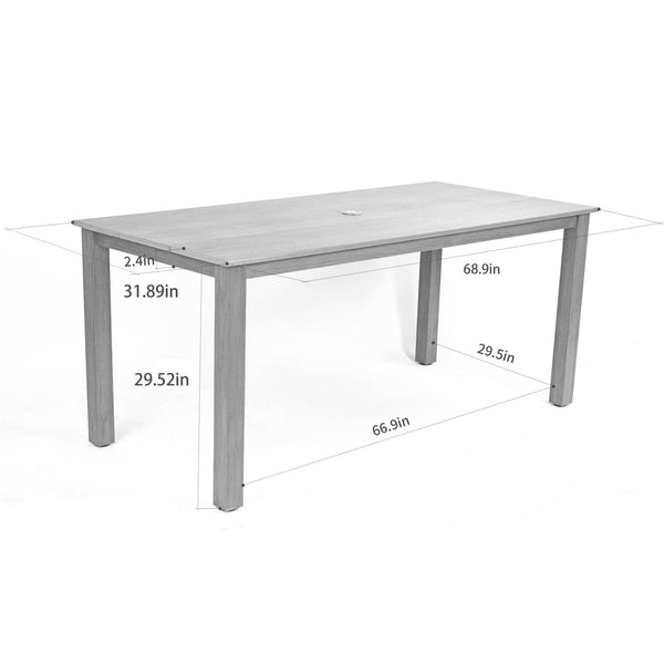 English Elm 68.9-inch Outdoor Rectangular Dining Table Hips Wood Grain Seats Six with Umbrella Hole W2085P364131