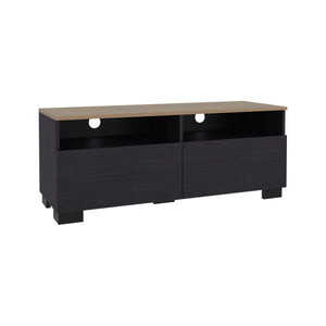 English Elm Wenge Two-Tone TV Stand with Door and Open Shelves, Compact 63" Media Console in Wenge & Oak Elegance B062P373799