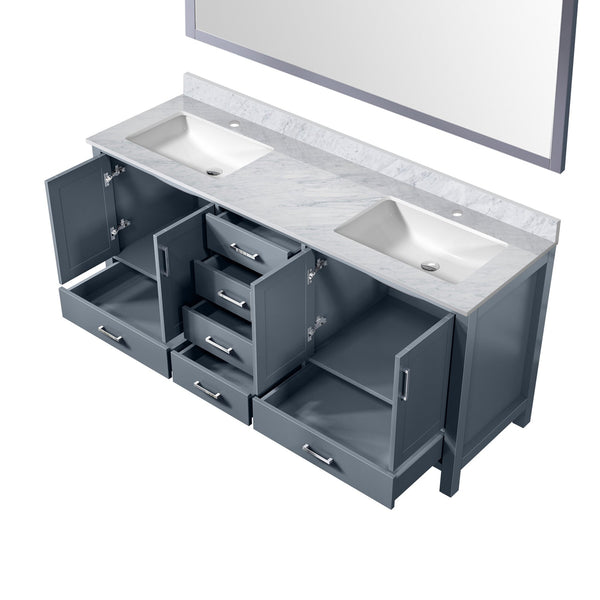 English Elm Dark Grey Double Bath Vanity With Carrara Marble Top, Spacious Storage & Elegant Mirror Included B2731S00705