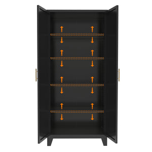 English Elm 71'' Steel 2-Door Locking Cabinet with Adjustable Shelves, Secure Metal Storage for Home Office Black W3387P306308