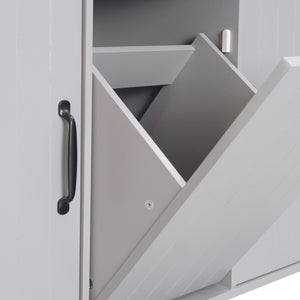 English Elm K&K Kitchen Island with Tilt-Out Trash Can, Drop Leaf Counter, Adjustable Shelf, Rolling Cart Grey WF326381AAG