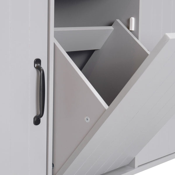 English Elm K&K Kitchen Island with Tilt-Out Trash Can, Drop Leaf Counter, Adjustable Shelf, Rolling Cart Grey WF326381AAG