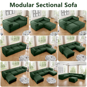 English Elm Modular 4-Seat Sectional Sofa With Ergonomic Support, Storage, And Luxurious Green Chenille Upholstery W714S01063