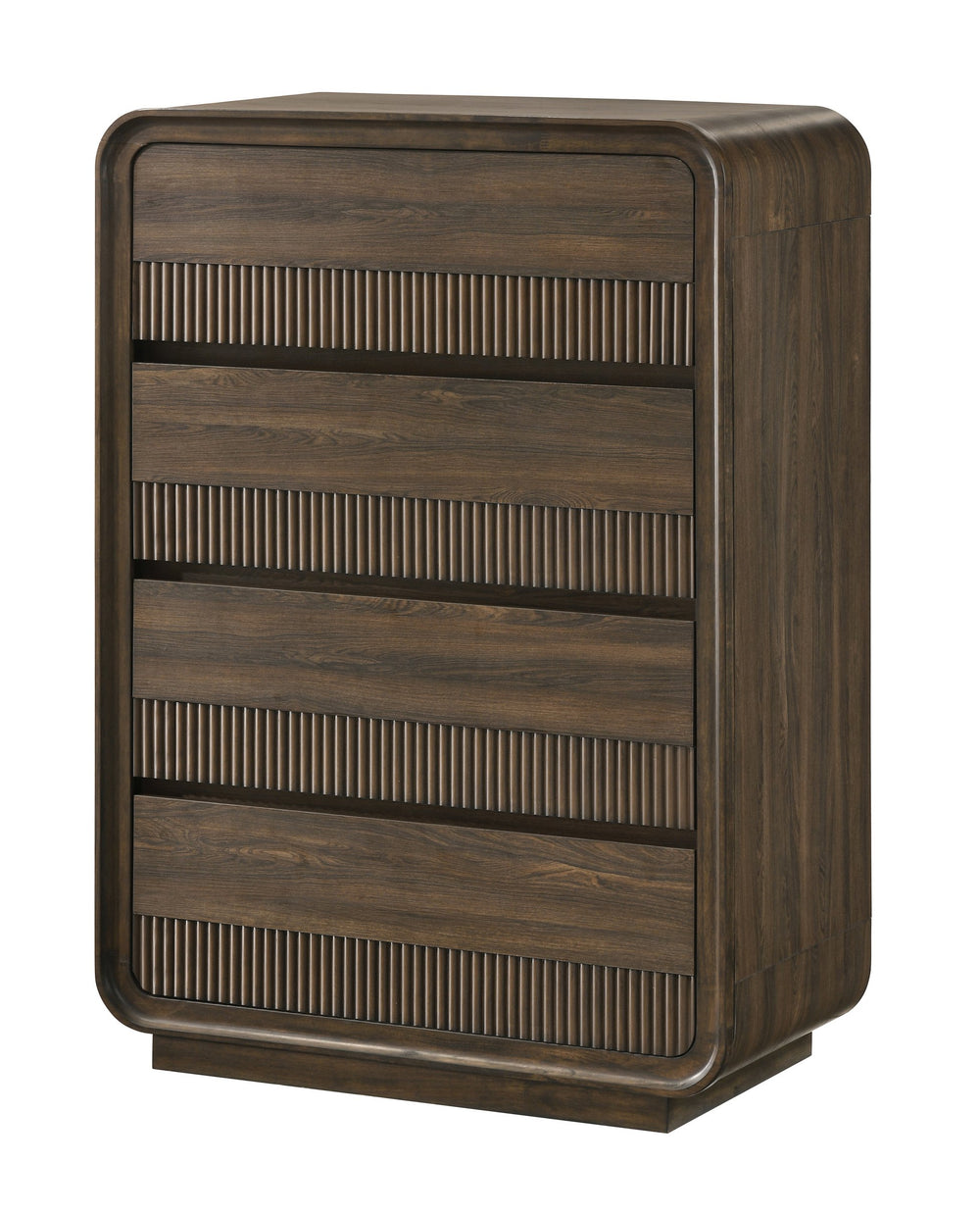 English Elm Mid-century Five Drawer Chest with Fluted Fronts and Dark Wood Grain Bedroom Storage B2741P457653
