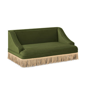 English Elm Duchess Regency Tufted Pet Sofa with Fringe Skirt Velvet Upholstery for Small Dogs Olive Green B2719P479031