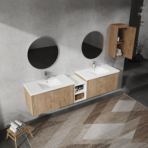 English Elm 84" Wall-Mounted Bathroom Vanity With Soft-Close Doors & Resin Sinks - Modern Storage Solution! W999S00230