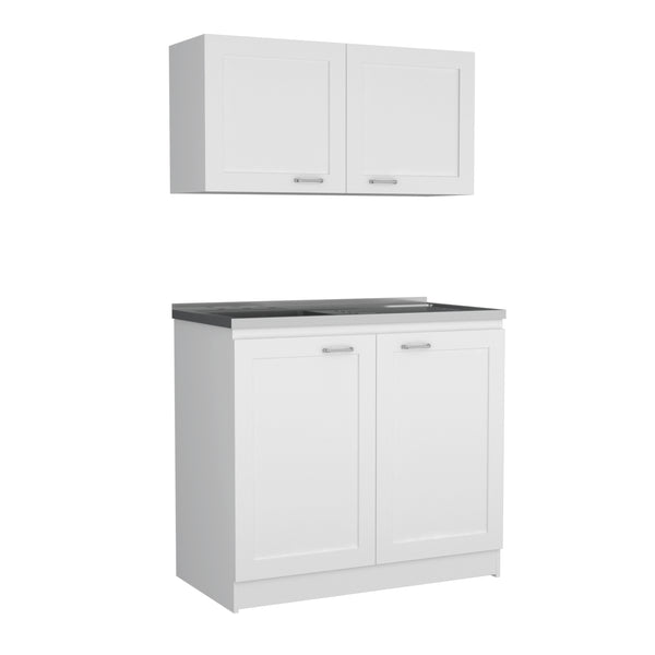 English Elm Perseus Two Piece White Cabinet Set for Kitchen Laundry or Utility Storage B128S00219