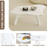 English Elm Modern Minimalist White Imitation Marble Tabletop Coffee Table. Solid Wood Spray Painted Desk Legs, Cloud Shape To Give You A New Experience, Computer Desk. Suitable For Dining and Living Rooms.