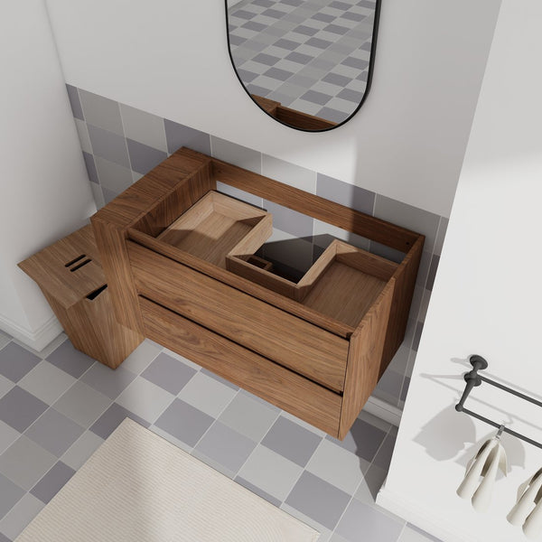 English Elm 36"Wall Modern Bathroom Vanity Cabinet with Adjustable Side Shelf, Soft-Close 2/3 Drawers, Water-Resist W999P168517