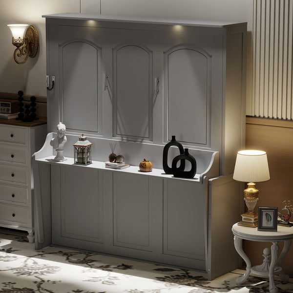 English Elm Queen Murphy Bed with Desk, Built-In LED Lights, USB Charging Ports & Space-Saving Modern Design Gray N7500004014E