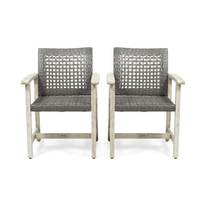 English Elm Christopher Knight Home® - HAMPTON Acacia Wood Dining Chair Pair with Handwoven Wicker Seats and Durable Velvet Finish Black+Grey 60400.00MBLK