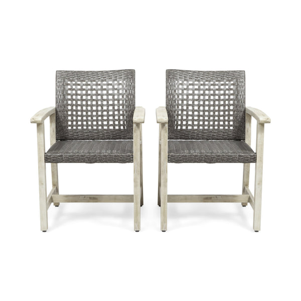English Elm Christopher Knight Home® - HAMPTON Acacia Wood Dining Chair Pair with Handwoven Wicker Seats and Durable Velvet Finish Black+Grey 60400.00MBLK
