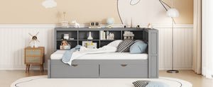 English Elm Wooden Twin Daybed with Storage Drawers Usb Charging Shelf and Pine Frame Grey N733S347768E
