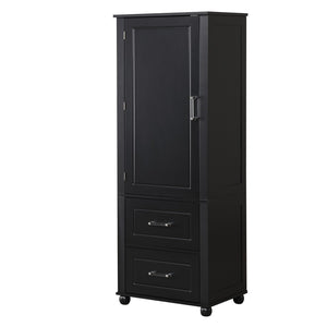 English Elm Tall Bathroom Storage Cabinet - Stylish Freestanding Unit With Two Drawers & Adjustable Shelf, Black N725P241045B-GIGA