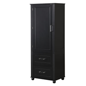 English Elm Tall Freestanding Bathroom Cabinet Two Drawers Adjustable Shelves Matte Mdf Storage Black N725P407739B