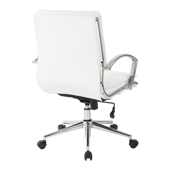 OSP Home Furnishings Mid Back Faux Leather Manager Chair with Lumbar Support and Chrome Loop Arms White SPX23591C-U11