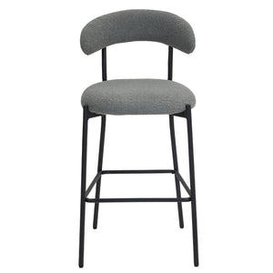 English Elm 26'' Modern Counter-Height Bar Stools In Grey Teddy Fabric With Sturdy Black Base & Footrest W2215P196283