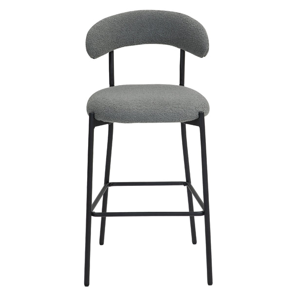 English Elm 26'' Modern Counter-Height Bar Stools In Grey Teddy Fabric With Sturdy Black Base & Footrest W2215P196283