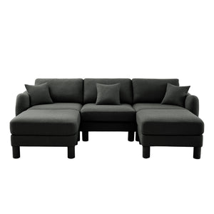English Elm Boucle U-Shape Sectional Sofa With Shell Armrests & Movable Ottomans - Elegant Dark Grey Comfort W3041S00302