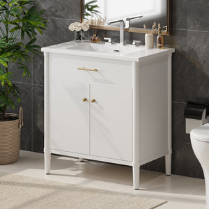 English Elm Christopher Knight Home® - 30 Inches Bathroom Vanity With Soft Close Doors, Curved Design, Adjustable Shelf & Elegant Sink N817P299509W