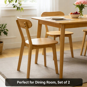 English Elm Solid Natural Wood Mid-century Dining Chairs Curved Back Upholstered Seat Set of 2 W3204P429362