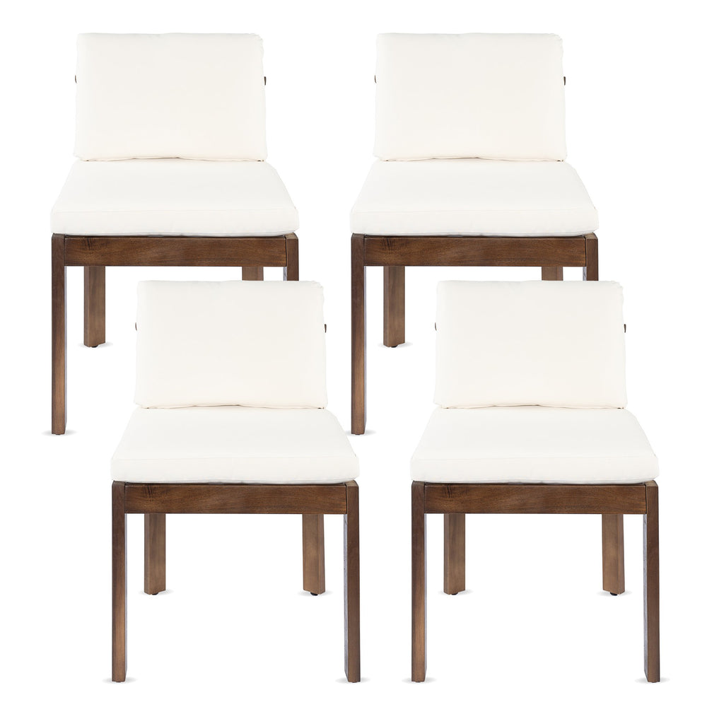 English Elm Acacia Wood Outdoor Dining Chairs Set of 4 Sculpted Back Patio Seating Brown,Cream N768P373124B_4