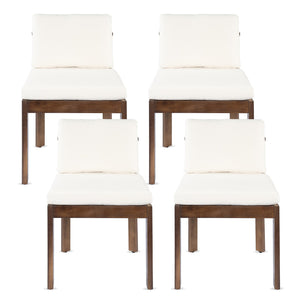 English Elm Acacia Wood Outdoor Dining Chairs Set of 4 Sculpted Back Patio Seating Brown,Cream N768P373124B_4