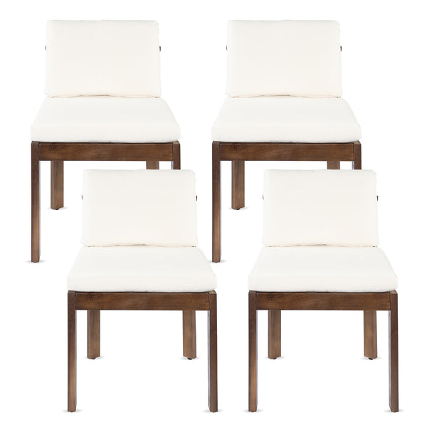 English Elm Acacia Wood Outdoor Dining Chairs Set of 4 Sculpted Back Patio Seating Brown,Cream N768P373124B_4