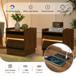 English Elm Christopher Knight Home® - Mid Mid Century Modern Nightstand with USB Charging Station, LED App-Control Lights, 2 Drawers, Sleek Design Brown 22.24 L x 18.7 W x 7.09 H N761P255453Z