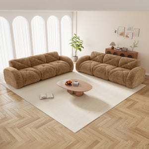 English Elm 2 Piece Velvet Sofa Set Tufted 6 Seat Modular Living Room Seating with Deep Cushions Camel W714S01846