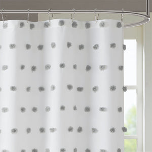 JLA Home Madison Park - Shower Curtain with Soft Fabric Pom-Poms on White Ground — Textured, Machine-Washable 72"x72" Grey MP70-6598
