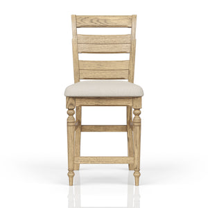 English Elm Ladder Solid Wood Counter Stool with Upholstered Seat, Ladder-Back Comfort and Turned Legs, Warm Finish Caramel 45 L x 21.5 W x 13 H B2699P355204