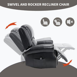 English Elm Heat Massage Rocker Swivel Recliner Chair with Lumbar Relief Nodes for Living Room Black W3224S00032