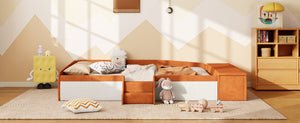 English Elm Full Size Kids Velvet Platform Daybed with Storage Ottoman Staircase Padded Rails Brown+White SF000202AAD