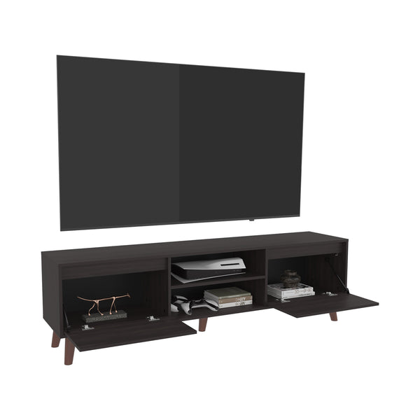 English Elm Polaris Walnut TV Stand with Open Shelves and Spacious Storage Compartments for Media Organization B200P374524